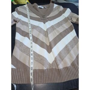 Liz Claiborne Tan Beige Chevron Striped V-Neck 100% Cotton Sweater Mens Medium